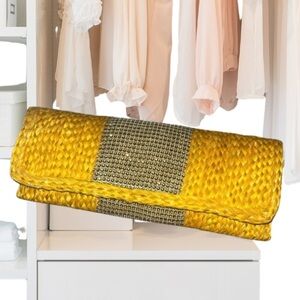 Yellow Woven Clutch from the Bahamas, Mary L’s w/Yellow Rhinestones